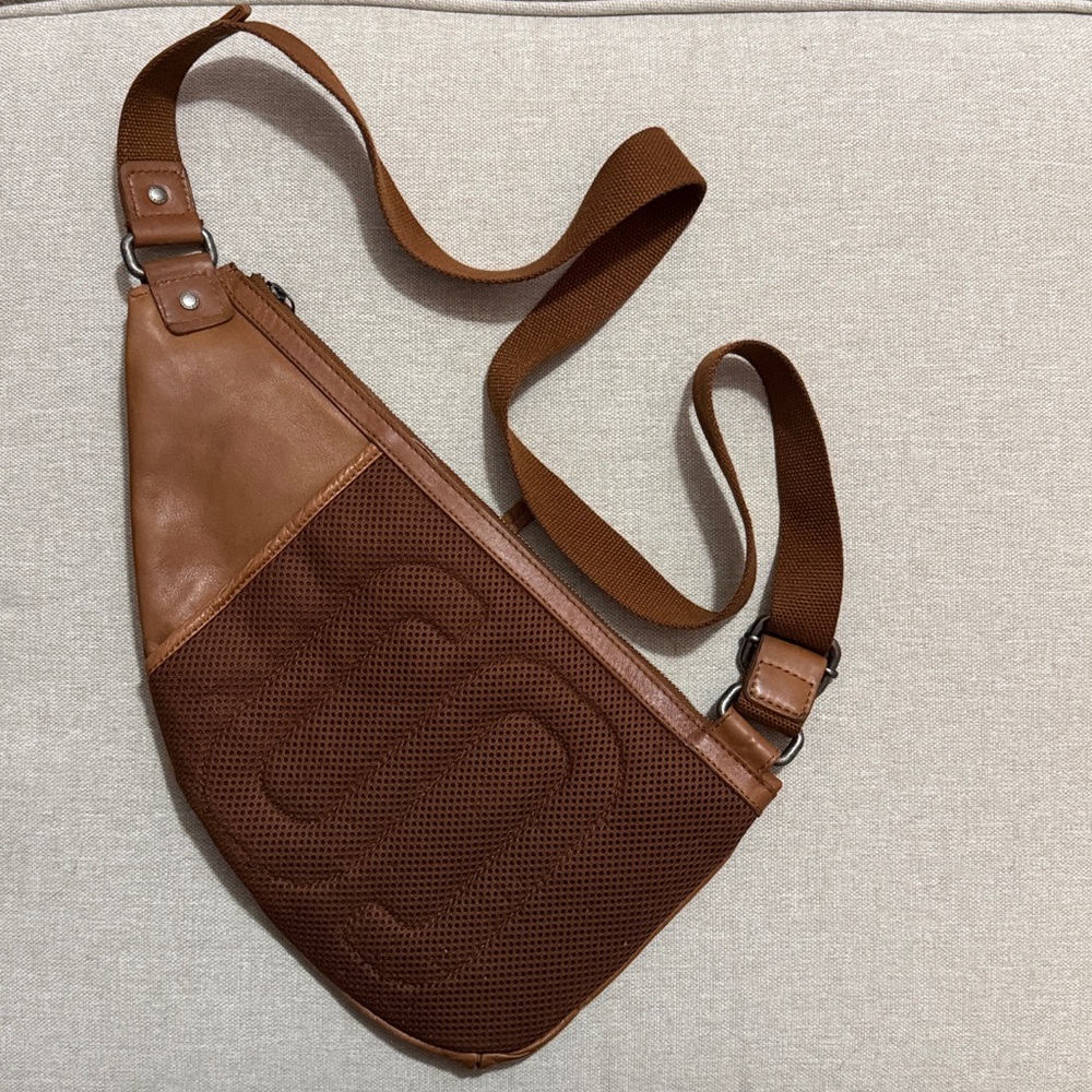 All Leather Spikes & Sparrow Sling Crossbody Bag/Pack-Brown-Multi Compartment - Picture 5 of 17